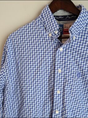 Wrangler George Strait Cowboy Cut Shirt Men's Large Blue White Geometric Print